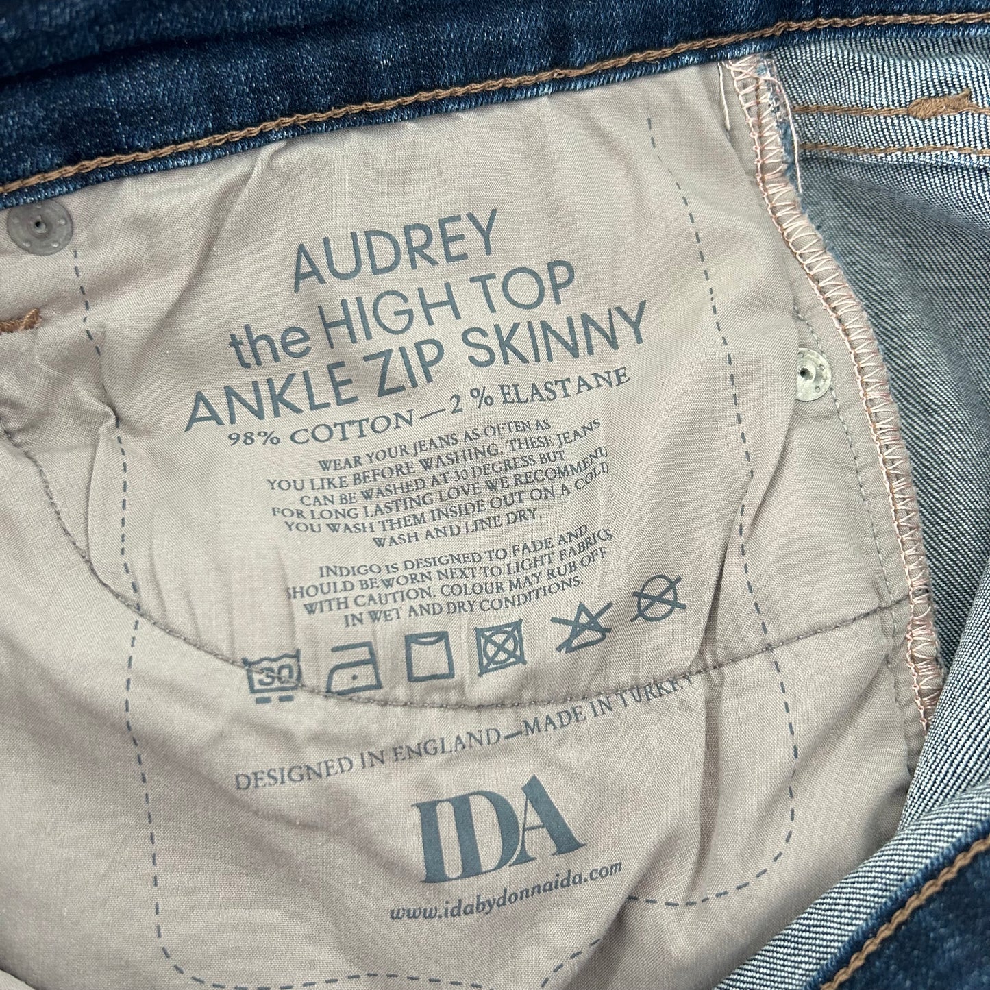 Donn IDA Audrey Jeans High Top Ankle Zip Waist 29" Leg 28" UK 10